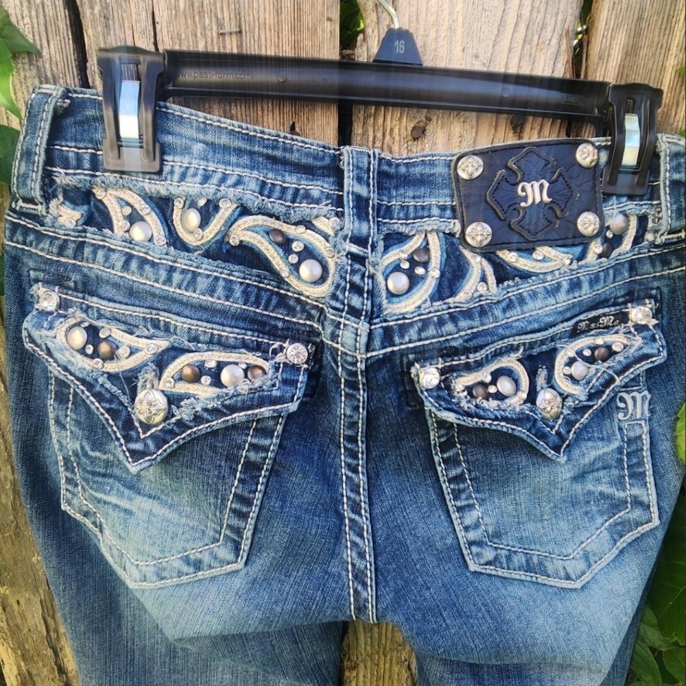 Miss Me Blue Jeans with Paisley Embellishments